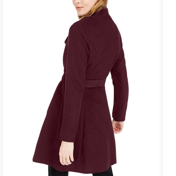 MICHAEL Michael Kors Asymmetrical belted wool merlot coat Sz M - Picture 2 of 15